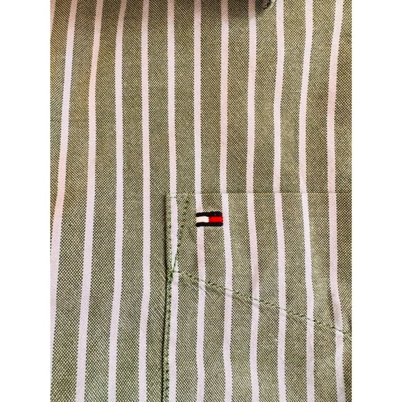 Tommy Hilfiger Mens Striped Button Up Long Sleeve Shirt Green and White Shirt - Picture 9 of 11